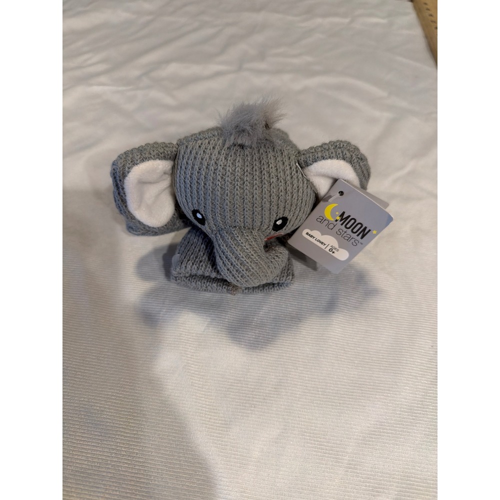 Moon‎ and Stars Grey Knit Elephant Baby Lovey Security Blanket 11.5in NEW